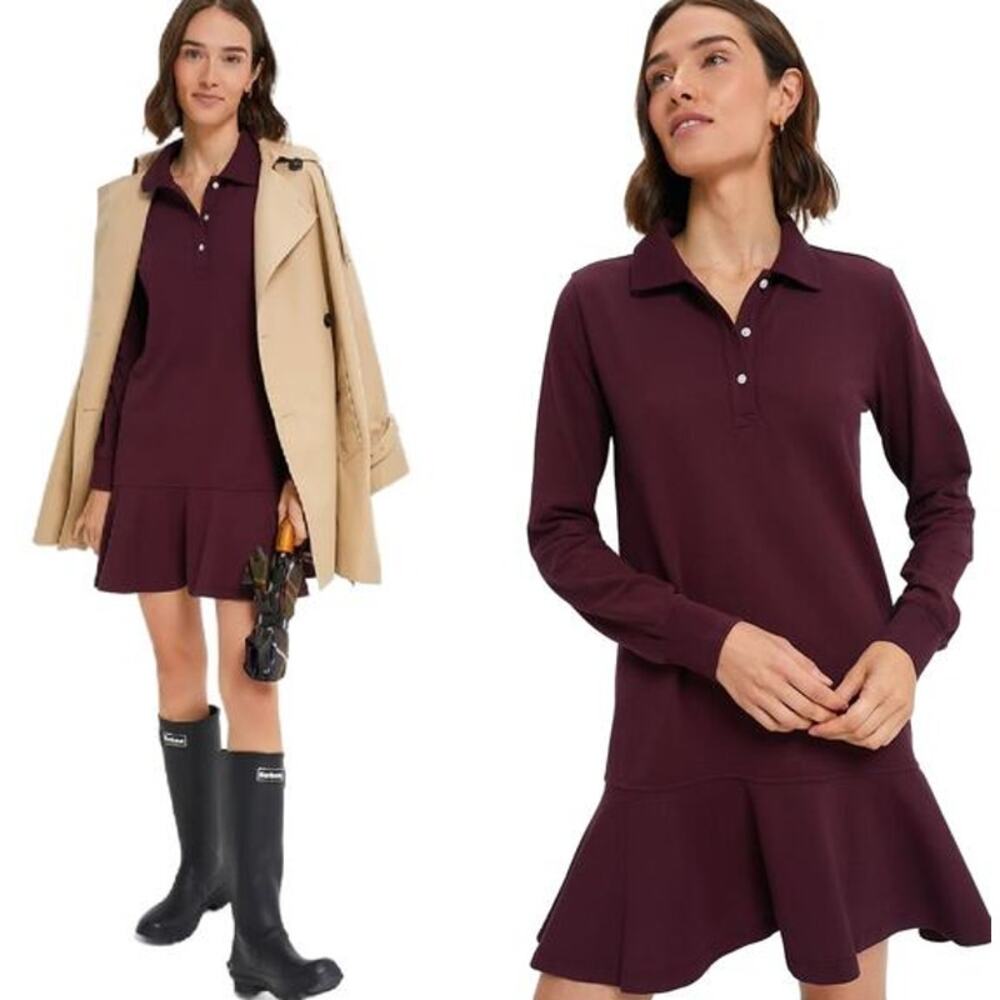 Tuckernuck Winetasting Long Sleeve Pique May Polo Mini Dress Ruffle Hem Preppy